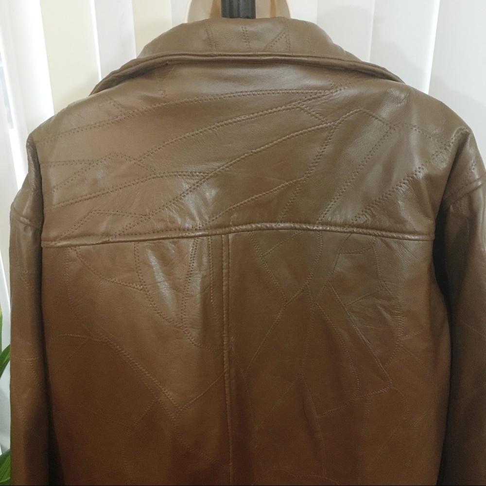 Vintage Leather Patchwork Stitch Jacket Coat 2x - image 4